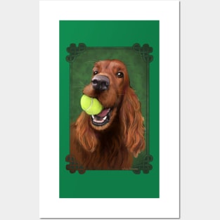 Irish Setter with Tennis Ball illustration by Nadya Neklioudova Posters and Art